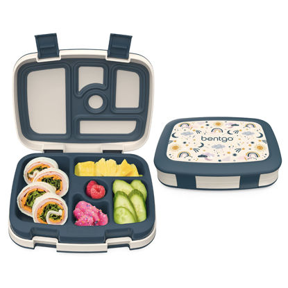 Picture of Bentgo® Kids Prints Leak-Proof, 5-Compartment Bento-Style Kids Lunch Box - Ideal Portion Sizes for Ages 3 to 7 - BPA-Free, Dishwasher Safe, Food-Safe Materials - 2023 Collection (Friendly Skies)