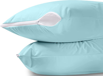 Picture of Utopia Bedding Waterproof Zippered Pillow Encasement (2 Pack) King Spa Blue - Bed Bug Proof Pillow Encasement 20 x 38 Inches