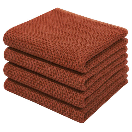 Picture of Homaxy 100% Cotton Waffle Weave Kitchen Dish Towels, Ultra Soft Absorbent Quick Drying Cleaning Towel, 13x28 Inches, 4-Pack, Rust