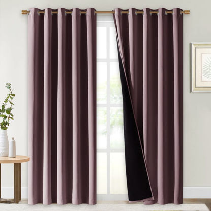 Picture of NICETOWN 100% Blackout Window Curtain Panels, Heat and Full Light Blocking Drapes with Black Liner for Nursery, 84 inches Drop Thermal Insulated Draperies (Dry Rose, 2 PCs, 70 inches Wide Each Panel)