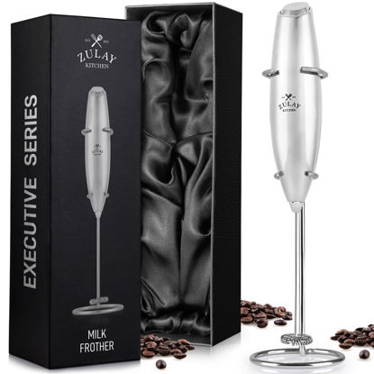 Picture of Zulay Executive Series Ultra Premium Gift Milk Frother For Coffee with Deluxe, Radiant Finish - Coffee Frother Handheld Foam Maker For Lattes - Electric Milk Frother Handheld For Coffee (Silver)