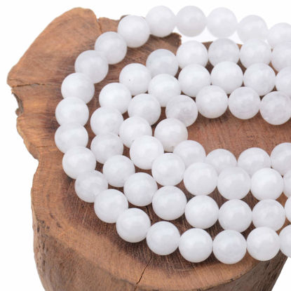 Picture of LPBeads 100PCS 8mm Natural White Jade Beads Gemstone Round Loose Beads for Jewelry Making with Crystal Stretch Cord