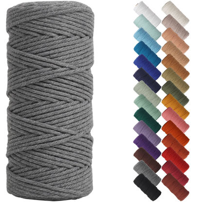 Picture of NOANTA Grey Macrame Cord 3mm x 109yards, Colored Macrame Rope, Cotton Rope Macrame Yarn, Colorful Cotton Craft Cord for Wall Hanging, Plant Hangers, Crafts, Knitting