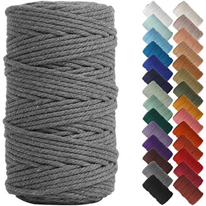 Picture of NOANTA Gray Macrame Cord 4mm x 109yards, Colored Macrame Rope, Cotton Rope Macrame Yarn, Colorful Cotton Craft Cord for Wall Hanging, Plant Hangers, Crafts, Knitting