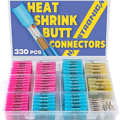 Picture of 330PCS haisstronica Heat Shrink Butt Connectors-Marine Grade Waterproof Wire Connectors Kit-Tinned Red Copper Insulated Electrical Crimp Connectors for Boat,Truck,Stereo,Joint(4Colors/4Sizes)