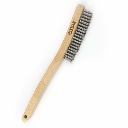 Picture of Wire Brush,Stainless Steel Wire Scratch Brush for Cleaning Rust with 14" Long Curved Beechwood Handle,Large