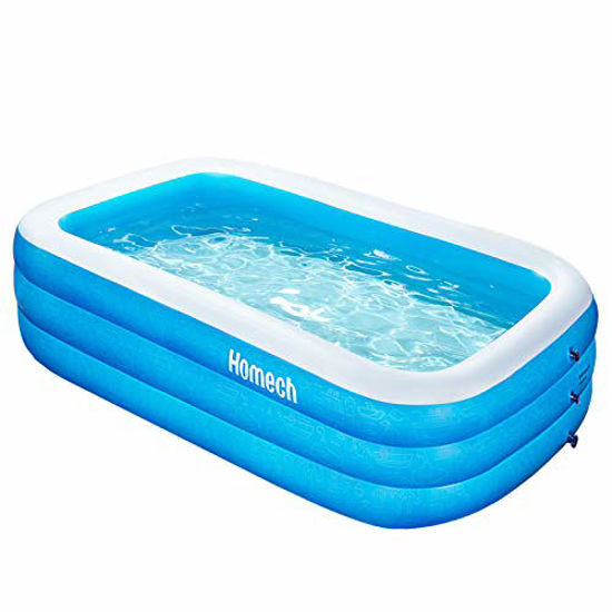 Picture of Homech Inflatable Swimming Pools, Inflatable Kiddie Pools, Family Swimming Pool, Swim Center for Kids, Adults, Babies, Toddlers, Outdoor, Garden, Backyard, 92 x 56 x 22 in, Blue (HM-HF002)