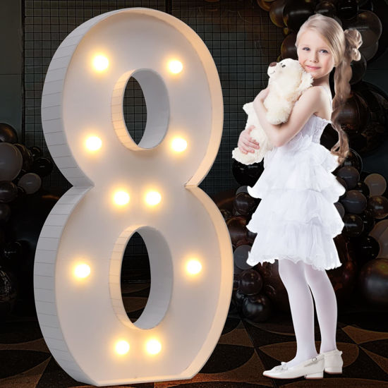 Picture of imprsv 4FT Marquee Light Up Numbers Letters, Mosaic Numbers for Balloons, Gaint Marquee Numbers, Number 8 Balloon, Happy 18th Birthday Decorations, Anniversary Decorations, 80th Birthday Decor