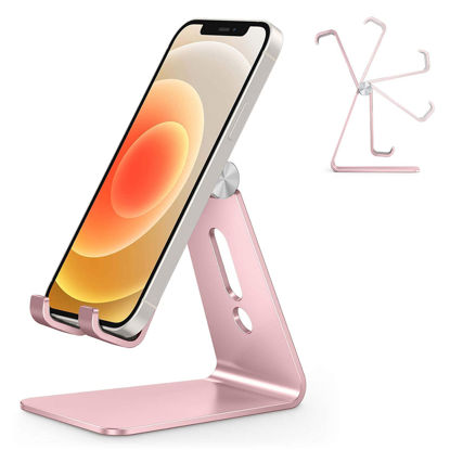 Picture of OMOTON Adjustable Cell Phone Stand, C2 Aluminum Desktop Phone Holder Dock Compatible with iPhone 11 Pro Max Xs XR 8 Plus 7 6, Samsung Galaxy, Google Pixel, Android Phones, Rose Gold