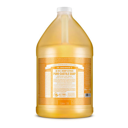 Picture of Dr. Bronner’s - Pure-Castile Liquid Soap (Citrus, 1 Gallon) - Made with Organic Oils, 18-in-1 Uses: Face, Body, Hair, Laundry, Pets and Dishes, Concentrated, Vegan, Non-GMO