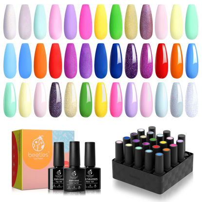 Picture of Beetles 20 Pcs Gel Nail Polish Kit, Unicorn Collection Pastel Pink Yellow Blue Easter Gel Polish Soak off Purple Green Glitter Gel Nail Kit with Glossy & Matte Top and Base Coat Mother's Day Gifts for Women