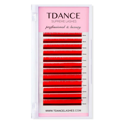 Picture of TDANCE Colorful lashes extension C Curl 0.07mm Thickness Semi Permanent Individual Eyelash Extensions Silk Volume Lashes Professional Salon Use Mixed 8-15mm Length In One Tray (Red,C-0.07,8-15mm)