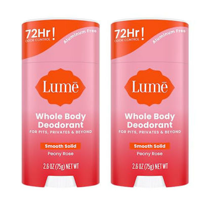 Picture of Lume Whole Body Deodorant - Smooth Solid Stick - 72 Hour Odor Control - Aluminum Free, Baking Soda Free and Skin Safe - 2.6 Ounce, Two Pack (Peony Rose)