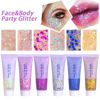 Picture of MEICOLY Purple Body Glitter,Face Glitter Gel,Mermaid Sequins Liquid Holographic,Face Eye Lip Hair Music Festival Rave Accessories Makeup,Sparkling Body Glitter Gel for Women,50ml