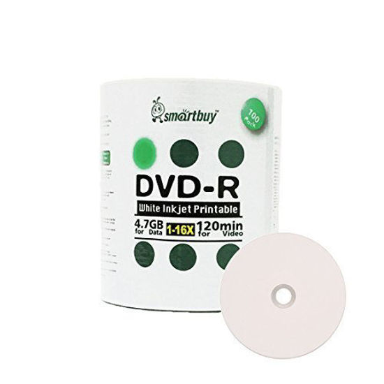 Picture of Smart Buy 100 Pack DVD-R 4.7gb 16x White Printable Inkjet Blank Media Record Disc, 100 Disc 100pk