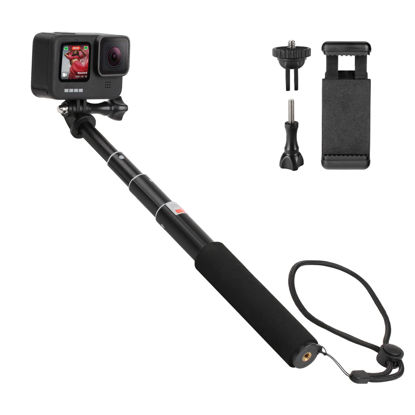 Picture of HSU Extendable Selfie Stick，Waterproof Hand Grip for GoPro Hero 11/10/9/8/7/6/5/4, Handheld Monopod Compatible with Cell Phones, AKASO Campark and Other Action Cameras