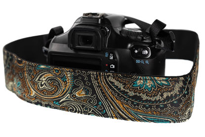 Picture of Art Tribute Brown Gold Camera Strap for All DSLR and SLR Camera. Unique Pattern Neck Shoulder Strap for Canon, Nikon, Sony, Fujifilm Digital Cameras. Best Gift Idea for Photographers