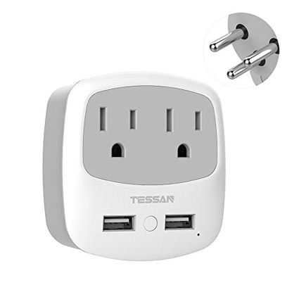Picture of TESSAN Israel Power Adapter, Type H Travel Plug Converter Adaptor with 2 USB Ports 2 American Outlets for US to Israel Palestine Jerusalem