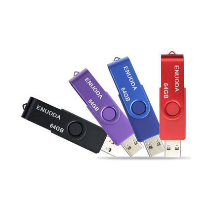 Picture of 64GB USB Flash Drive 4 Pack ENUODA 64GB Thumb Drives USB 2.0 Memory Stick Jump Drive Pen Drive for Storage and Backup (Black Purple Blue Red)