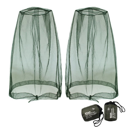 Picture of Benvo Mosquito Head Net Mesh, Face Neck Fly Netting Hood from Bugs Gnats Noseeums Screen Net for Any Outdoor Lover- with Carry Bags Fits Most Sizes of Hats Caps (2pcs, Olive, Updated Big Net)