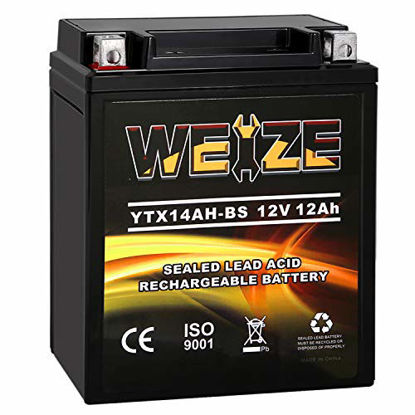 Picture of Weize YTX14AH-BS High Performance - Maintenance Free-Sealed AGM ATV Motorcycle Battery for Polaris Sportsman 570 Trail Blazer 250 Ranger 400 500 Suzuki King Quad 300 QuadRunner 250