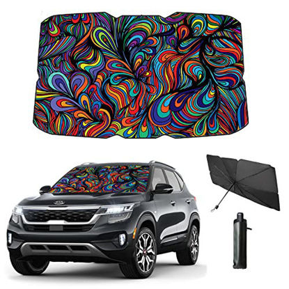 Picture of Coricha Windshield Sun Shade Car Brella Shield 57 * 31" Umbrella Sunshade for Front Window Sun Visor Portector Funny Printed (Abstract)