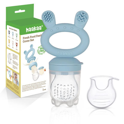 Picture of Haakaa Baby Fruit Food Feeder Pacifier | Breastmilk Popsicle Molds for Teething | Silicone Feeder and Teether for Baby Teething Relief & Infant Safely Self Feeding, BPA Free (Sky Blue)