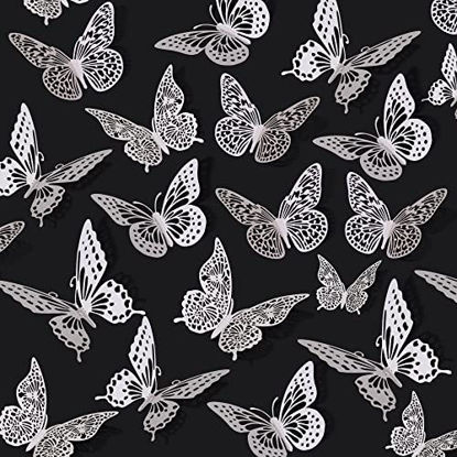 Picture of SAOROPEB 3D Butterfly Wall Decor 48 Pcs 4 Styles 3 Sizes-White Butterfly Birthday Decorations&Butterfly Party Decorations&Butterfly Cake Decorations-Removable Gold Butterfly Decorations (Pearl White)