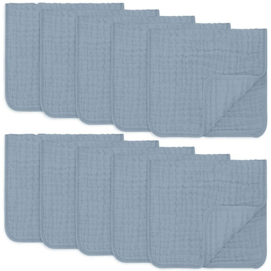 Picture of Comfy Cubs Muslin Burp Cloths Large 100% Cotton Hand Washcloths for Babies, Baby Essentials 6 Layers Extra Absorbent and Soft Baby Rags for Registry (Pacific Blue 10-Pack, 20" X10")