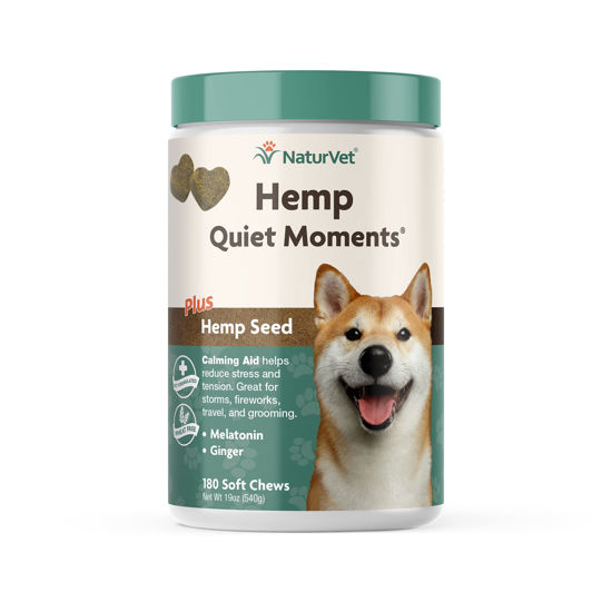 Picture of NaturVet Quiet Moments Calming Aid Dog Supplement, Helps Promote Relaxation, Reduce Stress, Storm Anxiety, Motion Sickness for Dogs (Quiet Moments Plus Hemp, 180 Soft Chews)