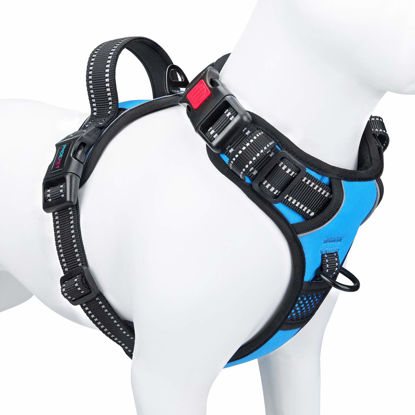 Picture of PHOEPET No Pull Dog Harnesses for Small Dogs Reflective Adjustable Front Clip Vest with Handle 2 Metal Rings 3 Buckles [Easy to Put on & Take Off](S, Blue)