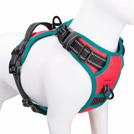 Picture of PHOEPET 2019 Reflective Dog Harness Large Breed Adjustable No Pull Vest with with Handle 2 Metal Rings 3 Buckles [Easy to Put on & Take Off](XL, Red)