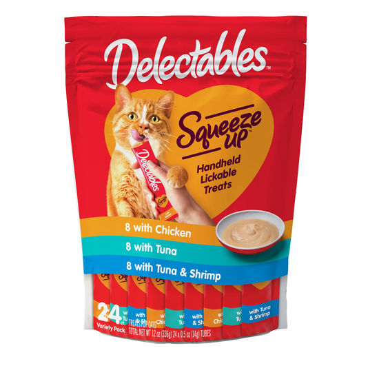 Picture of Hartz Delectables Squeeze Up Interactive Lickable Wet Cat Treats for Adult & Senior Cats, Tuna & Shrimp, 24 Count, 12 ounces