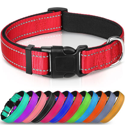 Picture of Joytale Reflective Dog Collar,Soft Neoprene Padded Breathable Nylon Pet Collar Adjustable for Large Dogs,Red,L