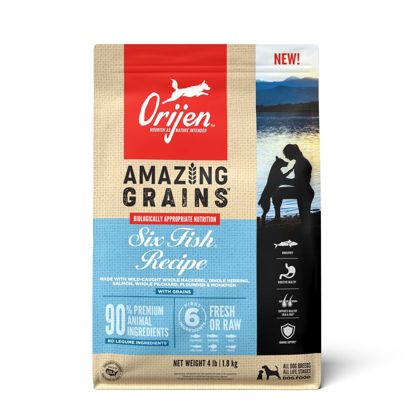 Picture of ORIJEN AMAZING GRAINS Six Fish Recipe Dry Dog Food, High Protein Dog Food, Fresh or Raw Ingredients, 4lb