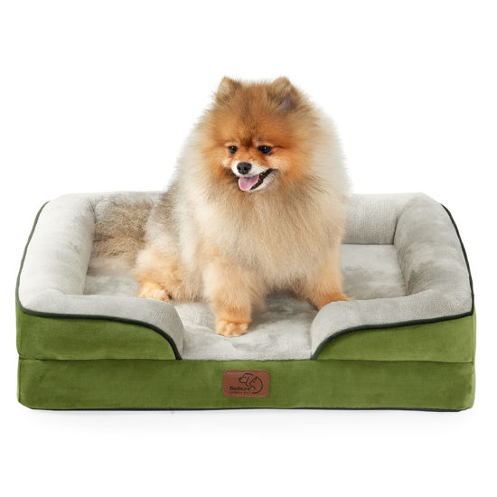 Picture of Bedsure Small Orthopedic Dog Bed, Bolster Dog Beds for Small Dogs - Foam Sofa with Removable Washable Cover, Waterproof Lining and Nonskid Bottom Couch, Turquoise