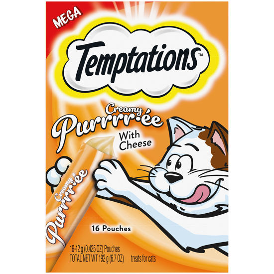 Picture of Temptations Creamy Puree with Cheese, Lickable Cat Treats, 0.42 oz Pouches, 16 Count