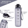 Picture of EYQ 32 oz Water Bottle with Time Marker, Carry Strap, Leak-Proof Tritan BPA-Free, Ensure You Drink Enough Water for Fitness, Gym, Camping, Outdoor Sports (Gray)