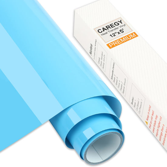 Picture of CAREGY Iron on Heat Transfer Vinyl Roll HTV (12''x5',Light Blue)