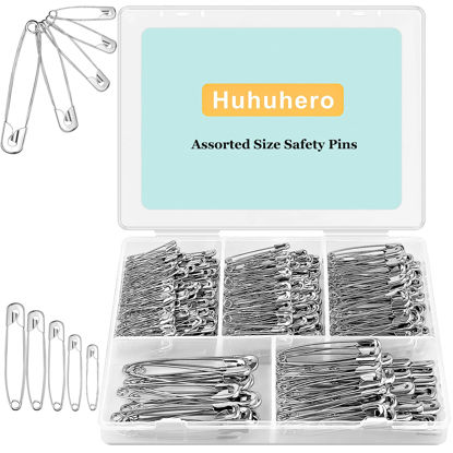 Picture of Safety Pins Assorted, 340 Pack Nickel Plated Steel Safety Pins Heavy Duty, 5 Different Sizes Safety Pin, Safety Pins Bulk, Small Large Safety Pins for Clothes, Sewing, Arts, Crafts (Silver)