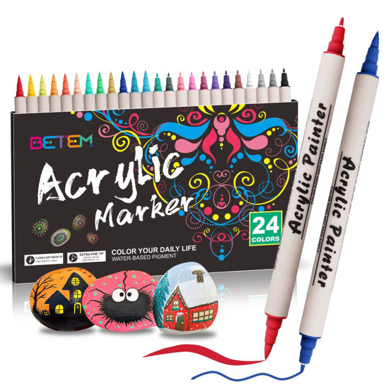 GetUSCart- 24 Colors Acrylic Paint Markers Paint Pens, Dual Tip