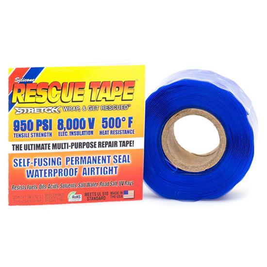 Picture of Rescue Tape | Self-Fusing Silicone Tape | Emergency Pipe & Plumbing Repair | DIY Repairs | Seal Radiator Hose Leaks | Wrap Electrical Wires | Used by US Military | 1” X 12’ | Silicone Rubber | Blue