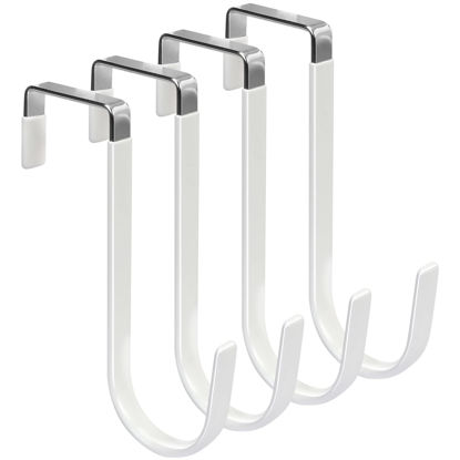 Picture of FYY Over the Door Hooks, 4 Pack Door Hangers Hooks with Rubber Prevent Scratches Heavy Duty Organizer Hooks for Living Room, Bathroom, Bedroom, Kitchen Hanging Clothes, Towels, Hats, Coats, Bags White