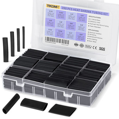 Picture of TKDMR 390 PCS Heat Shrink Tubing Kit - 1.75" Length,3:1 Ratio Adhesive Lined, Marine Grade Shrink Wrap - Industrial Heat-Shrink Tubing - Black