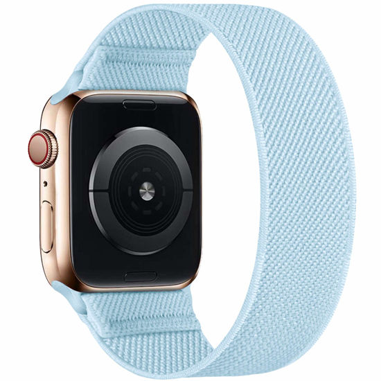 Picture of ENJINER Stretchy Nylon Solo Loop Bands Compatible with Apple Watch 38mm 40mm 41mm 42mm 44mm 45mm 49mm Ultra iWatch Series 8 7 SE 6 5 4 3 2 1 Strap, Sport Elastic Braided Women Men No Buckles Clasps Replacement Wristband, Sky Blue 38/40/41mm S