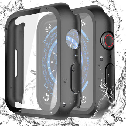 Picture of Misxi [2 Pack] Waterproof Black Hard Case with Tempered Glass Compatible with Apple Watch Series 8 Series 7 41mm, Ultra-Thin Durable Protective Cover for iWatch Screen Protector