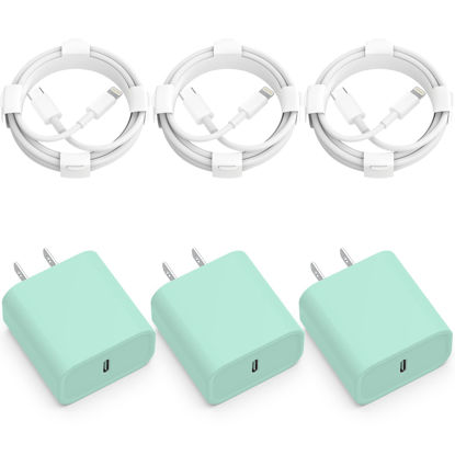 Picture of 3-Pack iPhone 14 13 12 11 Fast Charger,【Apple MFi Certified】 20W PD USB C Wall Charger 6FT Cable Fasting Charging Adapter Compatible with iPhone 14Pro/13 Pro/12/12 Pro Max/11 Pro Max/XS Max/XS-Green