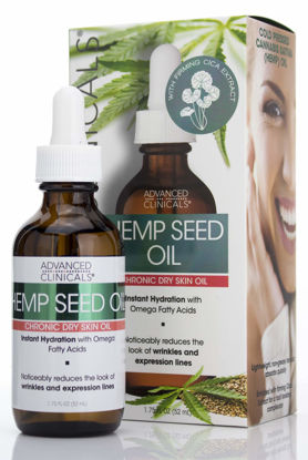 Picture of Advanced Clinicals Hemp Seed Oil for Face. Cold Pressed Hemp Seed Oill instantly hydrates skin and helps with Wrinkles, Fine Lines, and Expression Lines