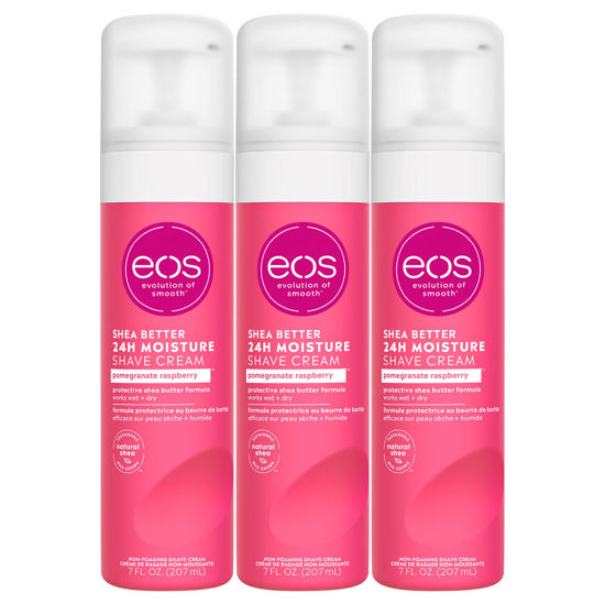 Picture of eos Shea Better Shaving Cream for Women- Pomegranate Raspberry, 24-Hour Hydration, Skin Care & Lotion with Shea Butter, 7 fl oz, 3-Pack