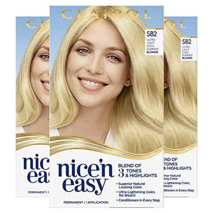 Picture of Clairol Nice'n Easy Permanent Hair Dye, SB2 Ultra Light Cool Summer Blonde Hair Color, Pack of 3